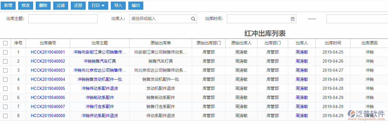 紅沖出庫列表