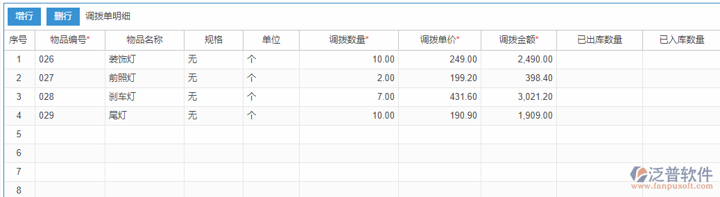 庫存調(diào)撥明細(xì)效果