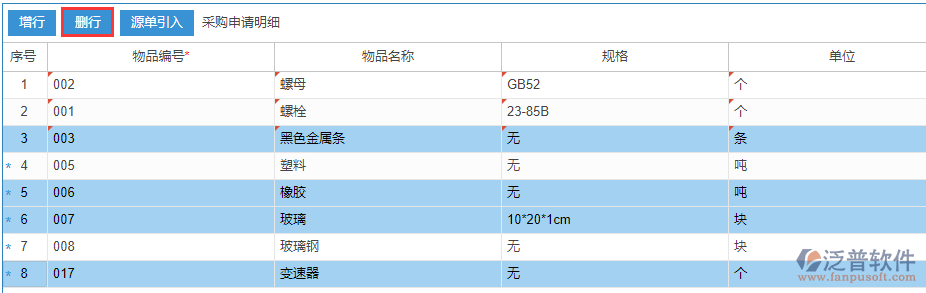 采購(gòu)申請(qǐng)明細(xì)刪行