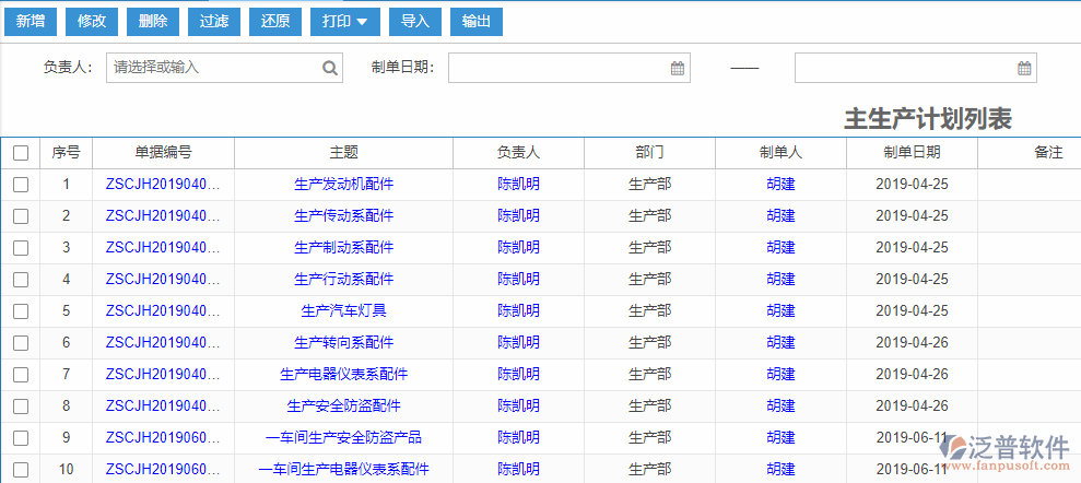 主生產(chǎn)計劃列表