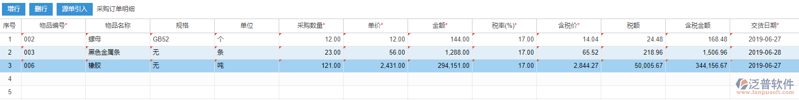 采購訂單明細手動錄入效果圖