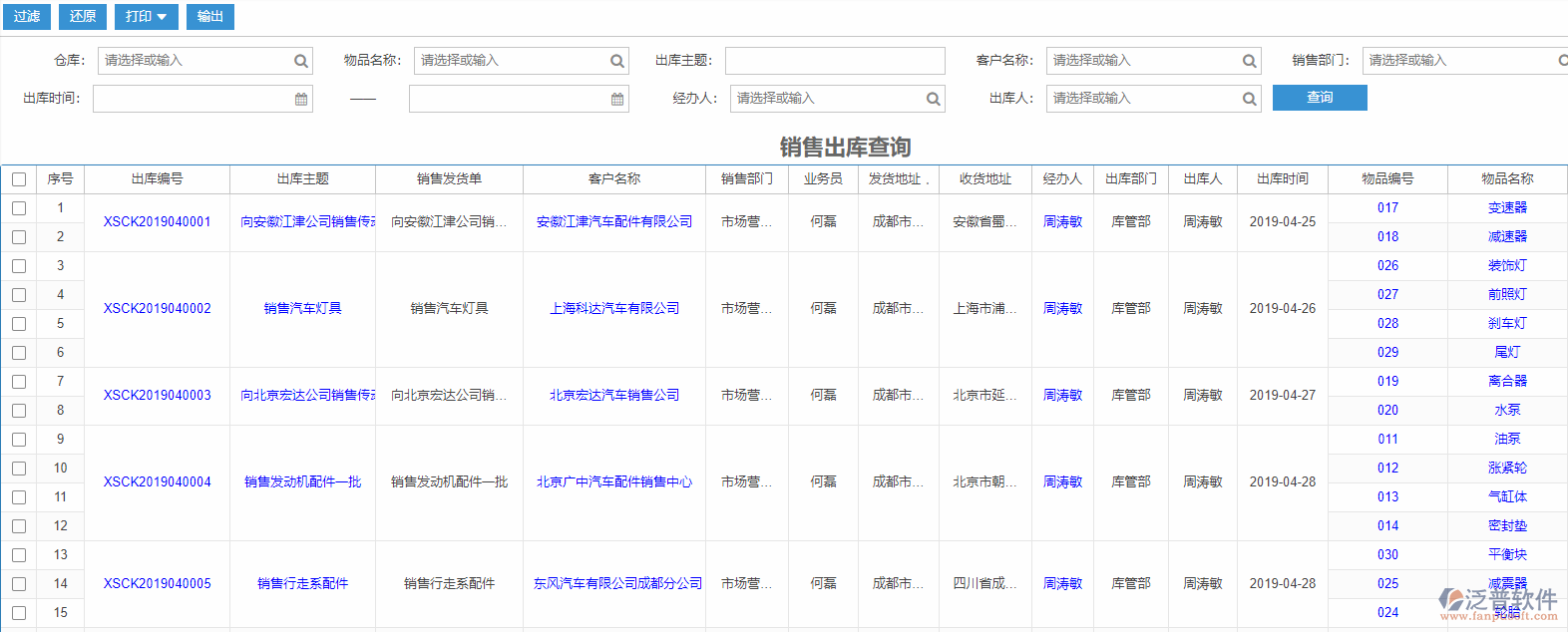 銷售出庫查詢標準工序物料需求