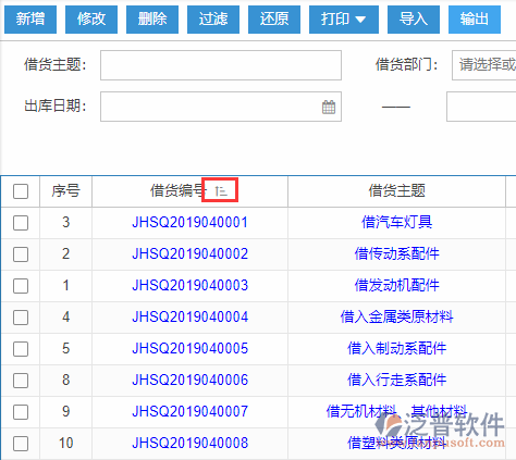 借貨申請導(dǎo)入表格列表排序