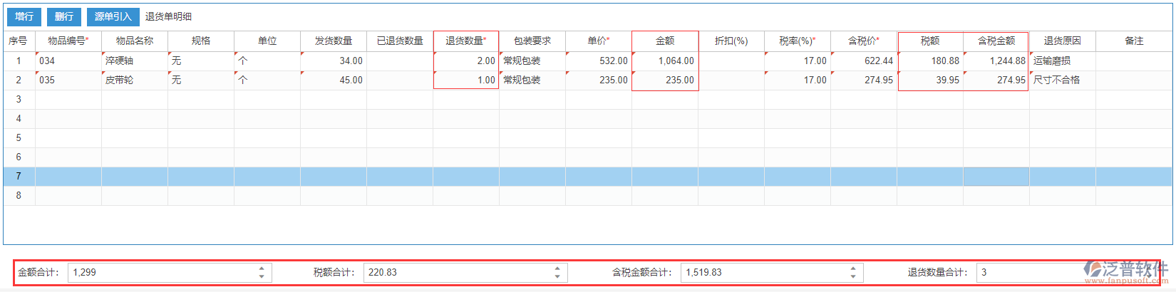 銷售退貨表尾項