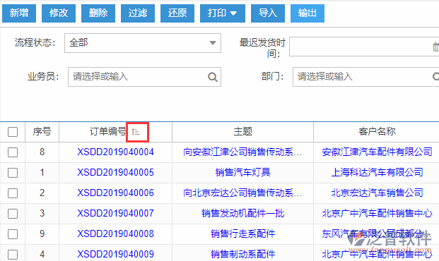 銷(xiāo)售訂單導(dǎo)入表格列表排序