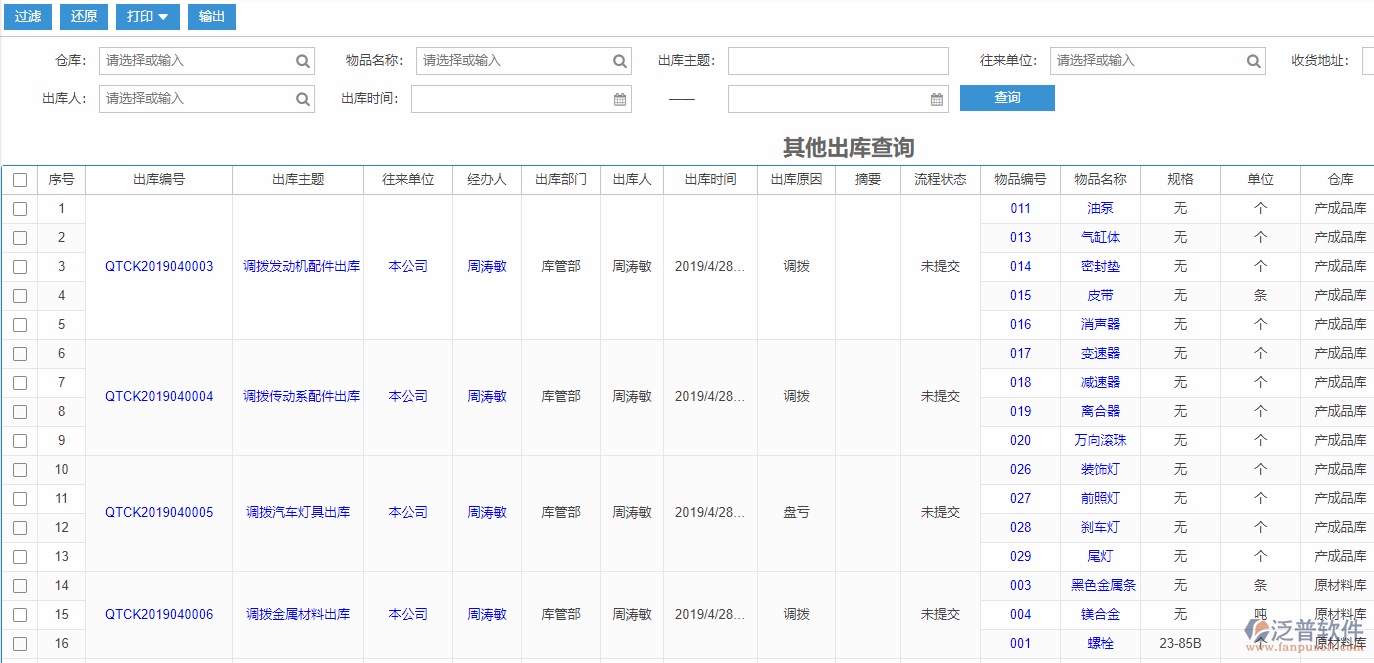 其他出庫(kù)查詢標(biāo)準(zhǔn)工序物料需求