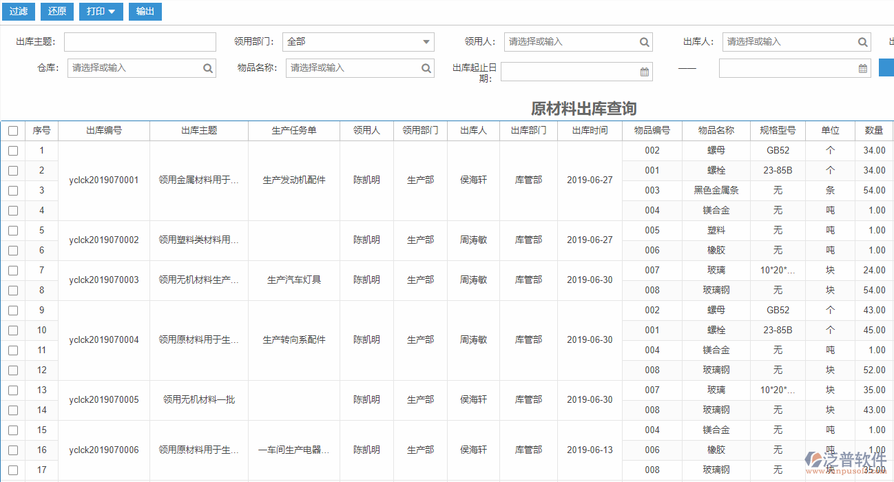 原材料出庫查詢