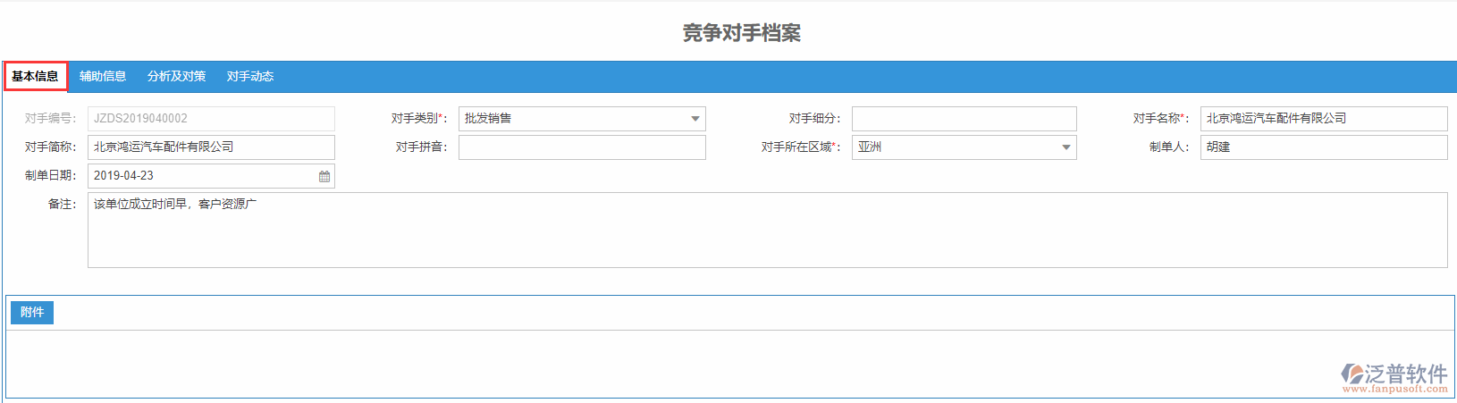 競爭對(duì)手檔案基本信息