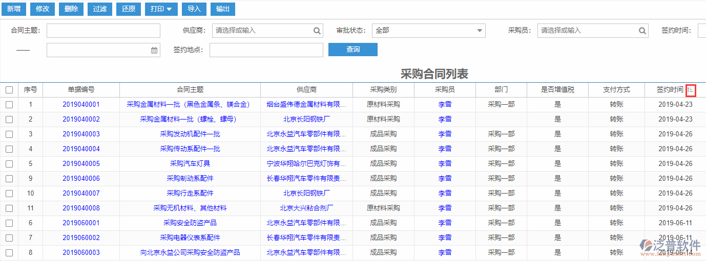 采購合同列表排序