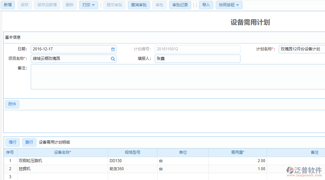 建筑工程設備需用計劃