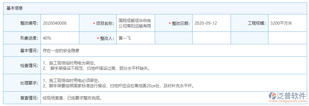 安全整改基本信息