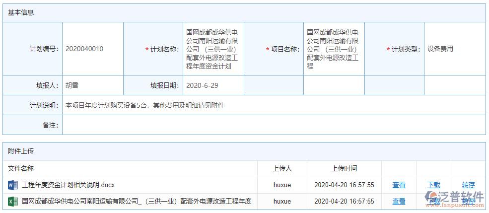 年度資金計劃基本信息