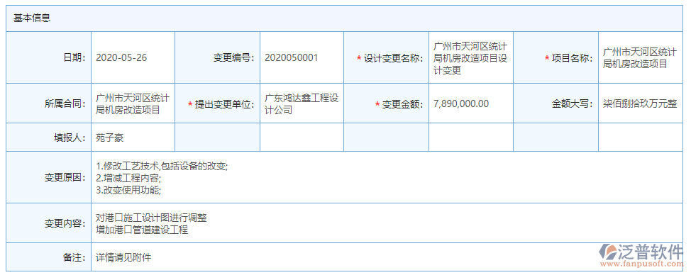 設(shè)計變更基本信息