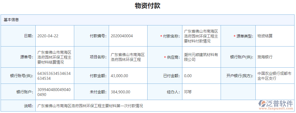 物資付款業(yè)務(wù)