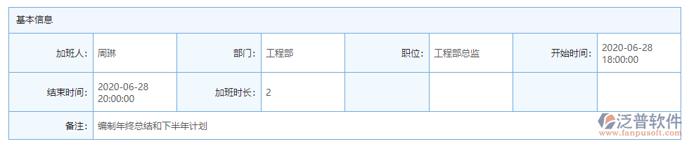 加班申請記錄基本信息