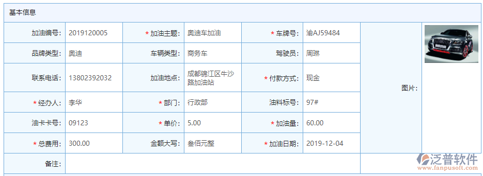 車輛加油基本信息