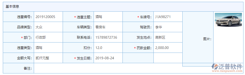 車輛違章基本信息