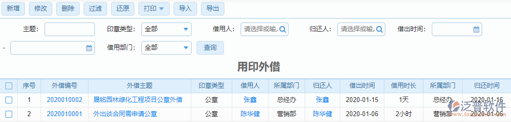用印外借列表