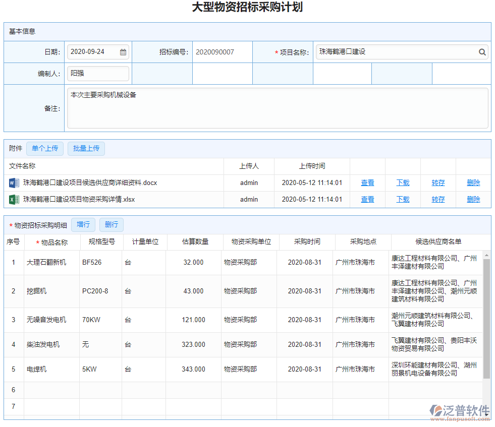 大型物資招標采購計劃