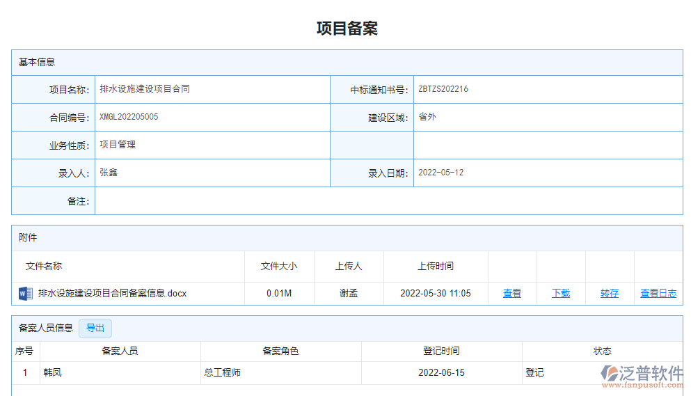 項目備案明細(xì)表