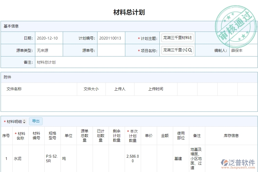 泛普電力工程企業(yè)項目管理中材料總計劃明細(xì)查詢的價值