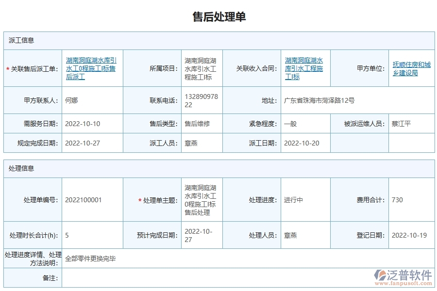 泛普軟件的電力工程項目管理系統(tǒng)在售后處理單中的價值