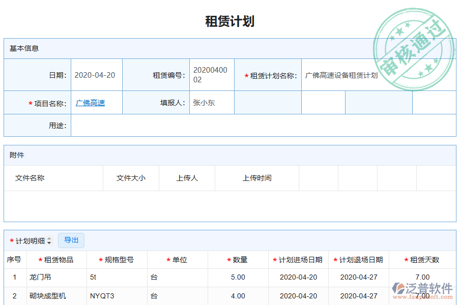 泛普電力工程企業(yè)管理系統(tǒng)中租賃計劃管理的管控點(diǎn)及作用