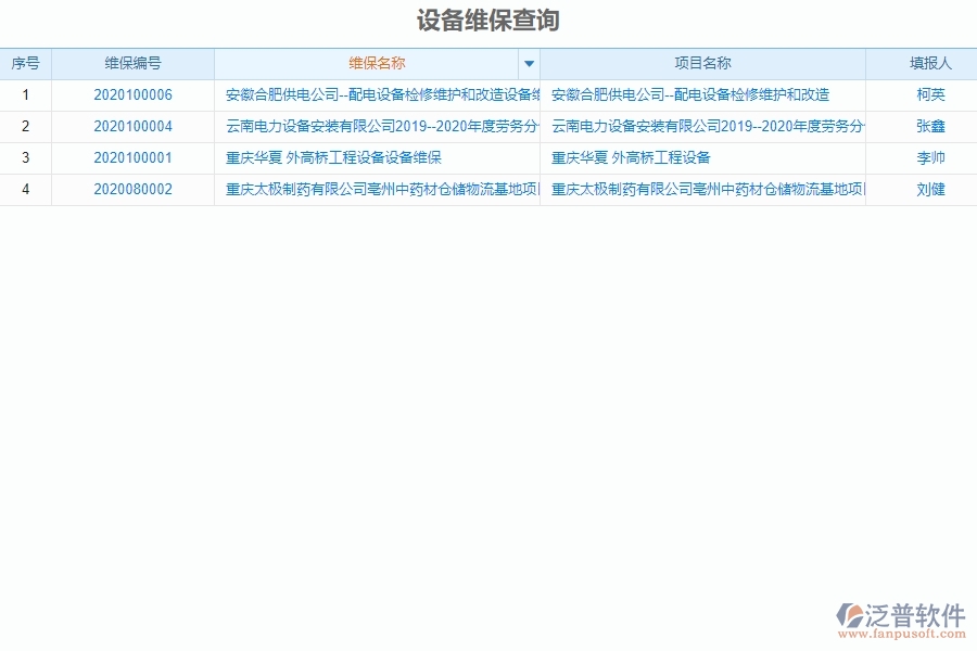 泛普設備安裝工程項目管理系統(tǒng)在設備維保查詢中的亮點