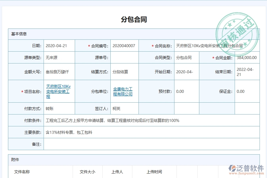 泛普軟件電力工程企業(yè)管理系統(tǒng)在分包完工結(jié)算中的作用