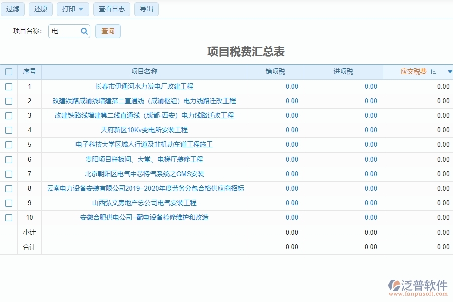 泛普電力工程項目管理系統(tǒng)在項目稅費匯總表中的價值