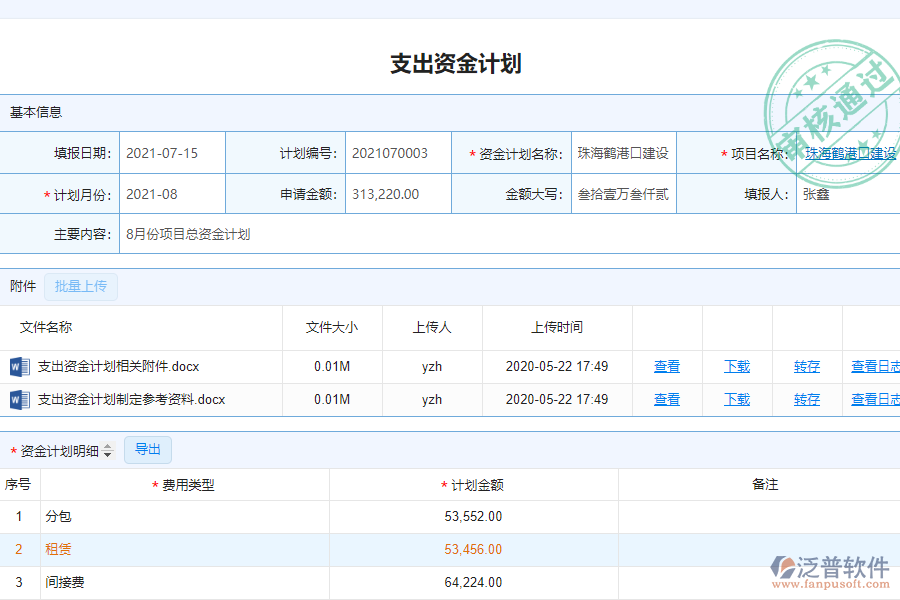 泛普軟件-安裝工程企業(yè)管理系統(tǒng)中支出資金計劃列表的亮點