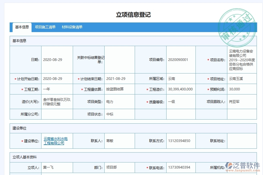 電力工程公司項目利潤表列表主要內(nèi)容