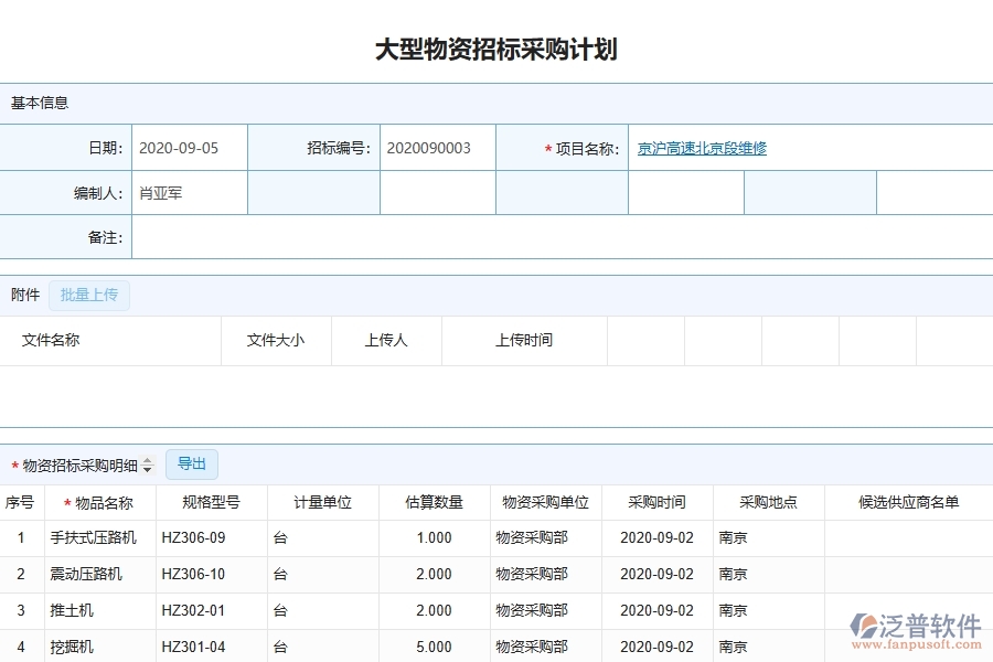 泛普軟件-路橋工程管理系統(tǒng)中招標(biāo)計劃的注意事項