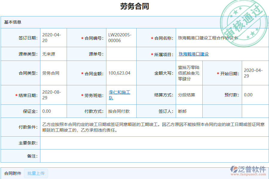 泛普軟件-機(jī)電工程企業(yè)管理系統(tǒng)中勞務(wù)合同管理的管控點(diǎn)及作用