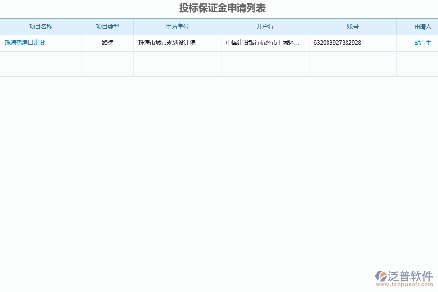 泛普軟件-路橋工程企業(yè)管理系統(tǒng)中的投標(biāo)保證金查詢單據(jù)及列表
