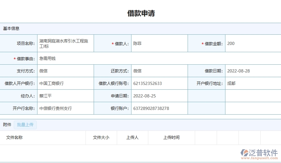 三、泛普軟件-機電工程企業(yè)管理系統(tǒng)中的借款申請列表主要內(nèi)容