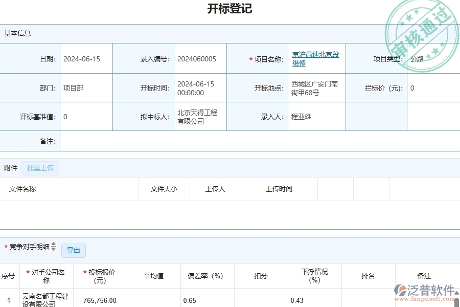 三、泛普軟件-公路工程管理系統(tǒng)中開標登記的競爭優(yōu)勢