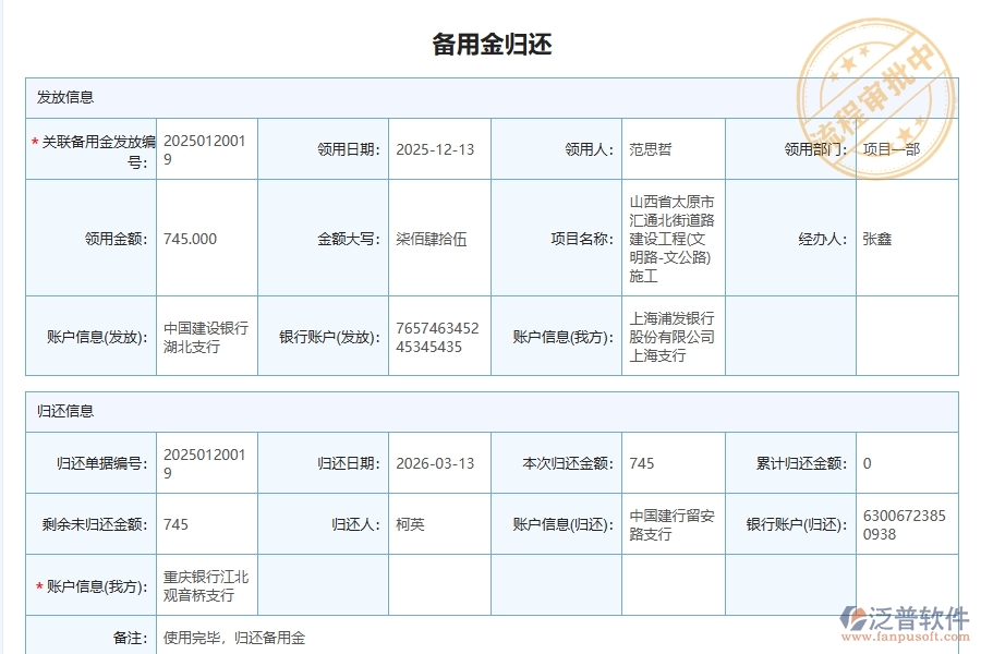 使用泛普軟件-路橋工程管理系統(tǒng)在工程備用金金額歸還管理中的核心優(yōu)勢