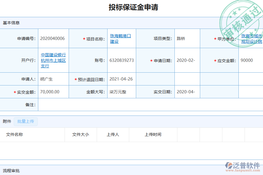 泛普軟件-幕墻工程企業(yè)管理系統(tǒng)中投標保證金申請列表的價值