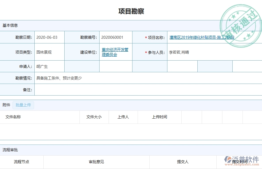 三、泛普軟件-園林工程企業(yè)管理系統(tǒng)中項(xiàng)目勘察主要功能