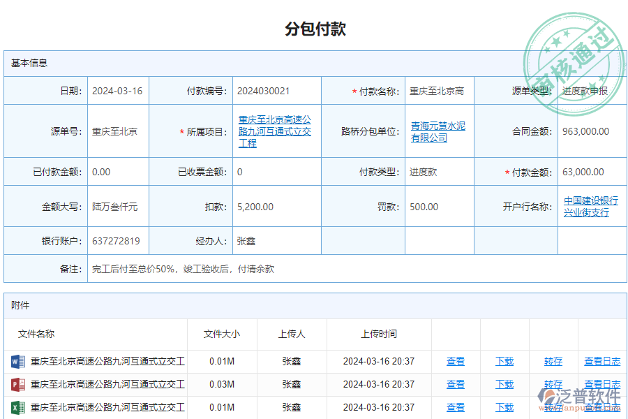 泛普軟件-路橋工程項目管理系統(tǒng)中分包付款列表的價值