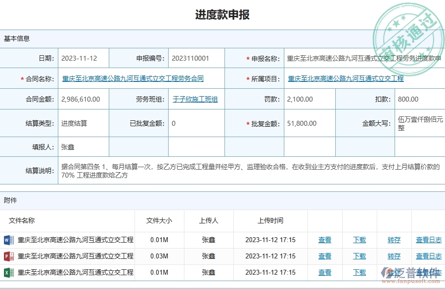 泛普軟件-路橋工程管理系統(tǒng)在勞務(wù)進度款申報列表中的應(yīng)用場景