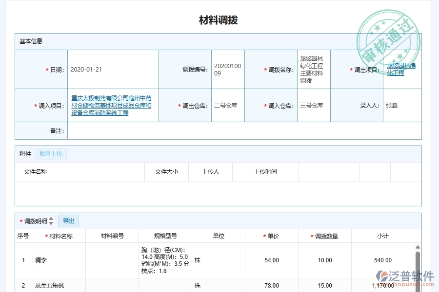 泛普軟件-園林工程企業(yè)管理系統(tǒng)如何有效提升企業(yè)中的材料調(diào)撥管理