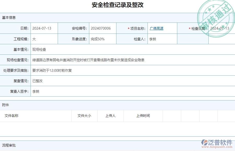 三、泛普軟件-公路工程企業(yè)管理系統(tǒng)中的安全檢查記錄列表主要內容