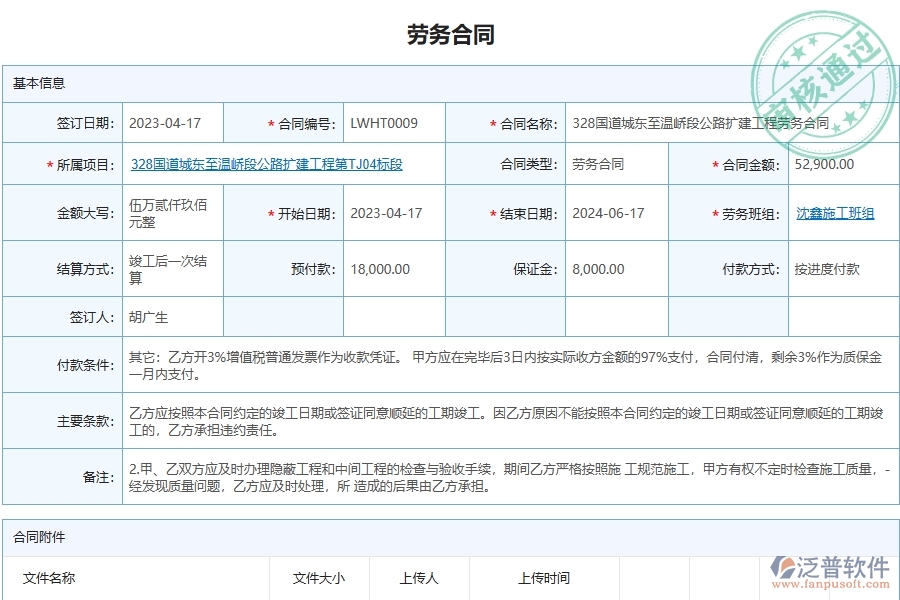 泛普軟件-路橋工程管理系統(tǒng)在勞務(wù)合同中的應(yīng)用場景