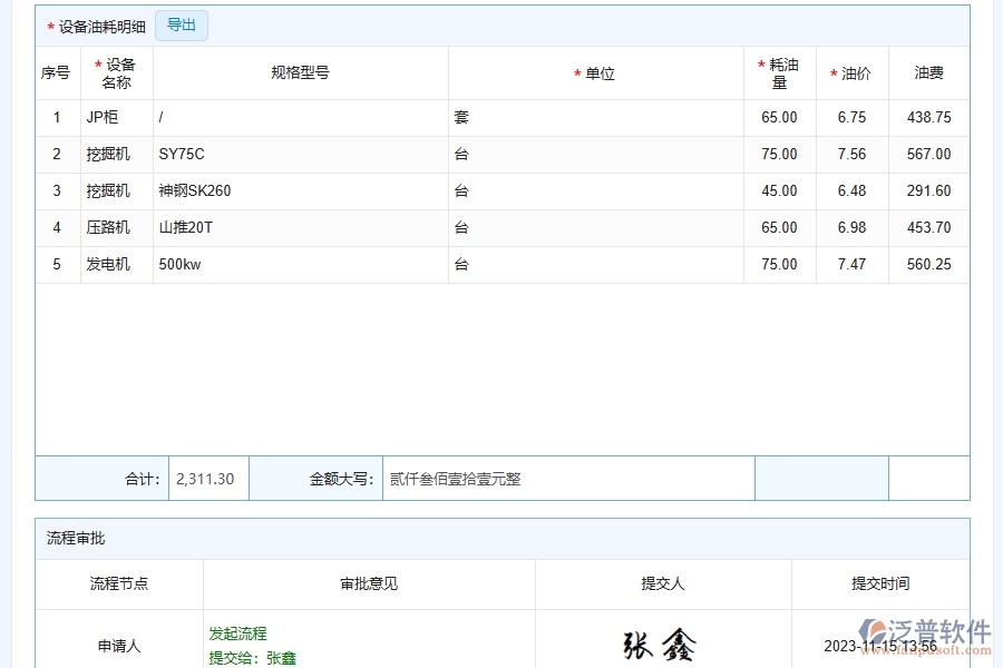 四、泛普軟件-幕墻工程系統在設備油耗管理中的應用場景