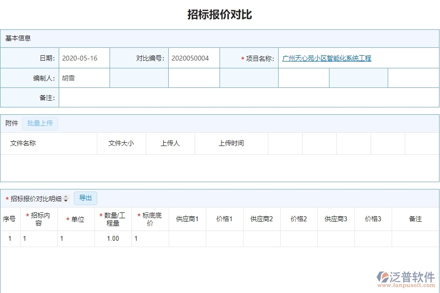 泛普軟件-園林工程企業(yè)管理系統(tǒng)中招標對比主要功能