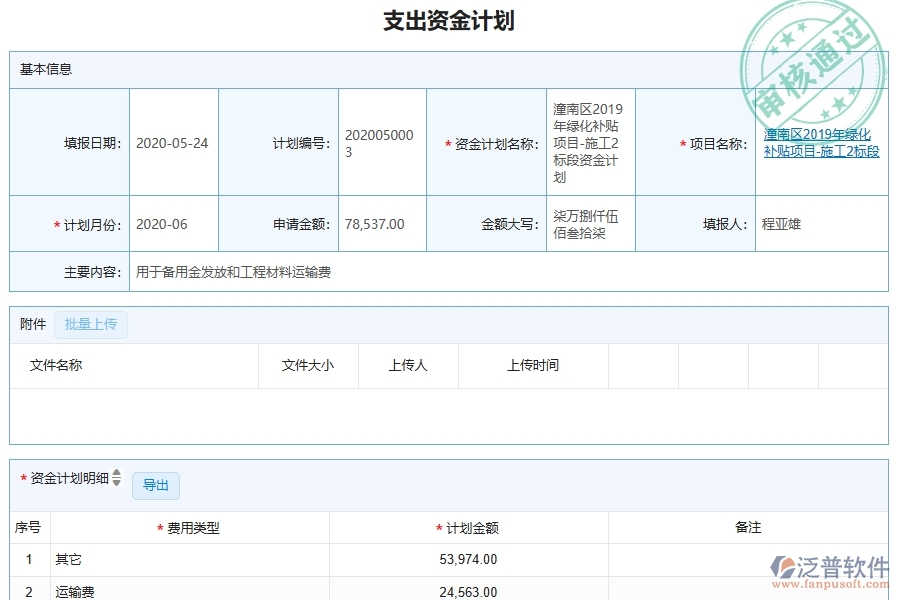 泛普軟件-園林工程項目管理系統(tǒng)在資金報表中的方案