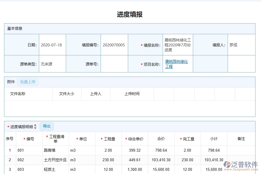 泛普軟件-園林工程企業(yè)管理系統(tǒng)中進(jìn)度填報(bào)的管控點(diǎn)及作用