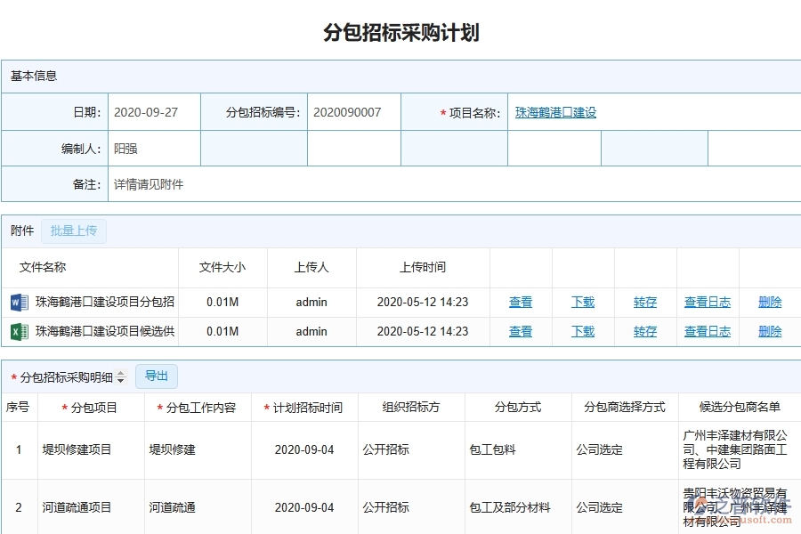 泛普軟件-路橋工程企業(yè)管理系統(tǒng)中分包招標(biāo)采購計(jì)劃明細(xì)查詢的核心功能